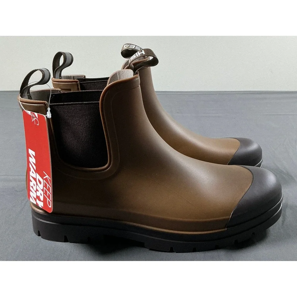 Hisea Womens Brown Waterproof Chelsea Rain Boots Rubber Lug Sole Size 11 NEW